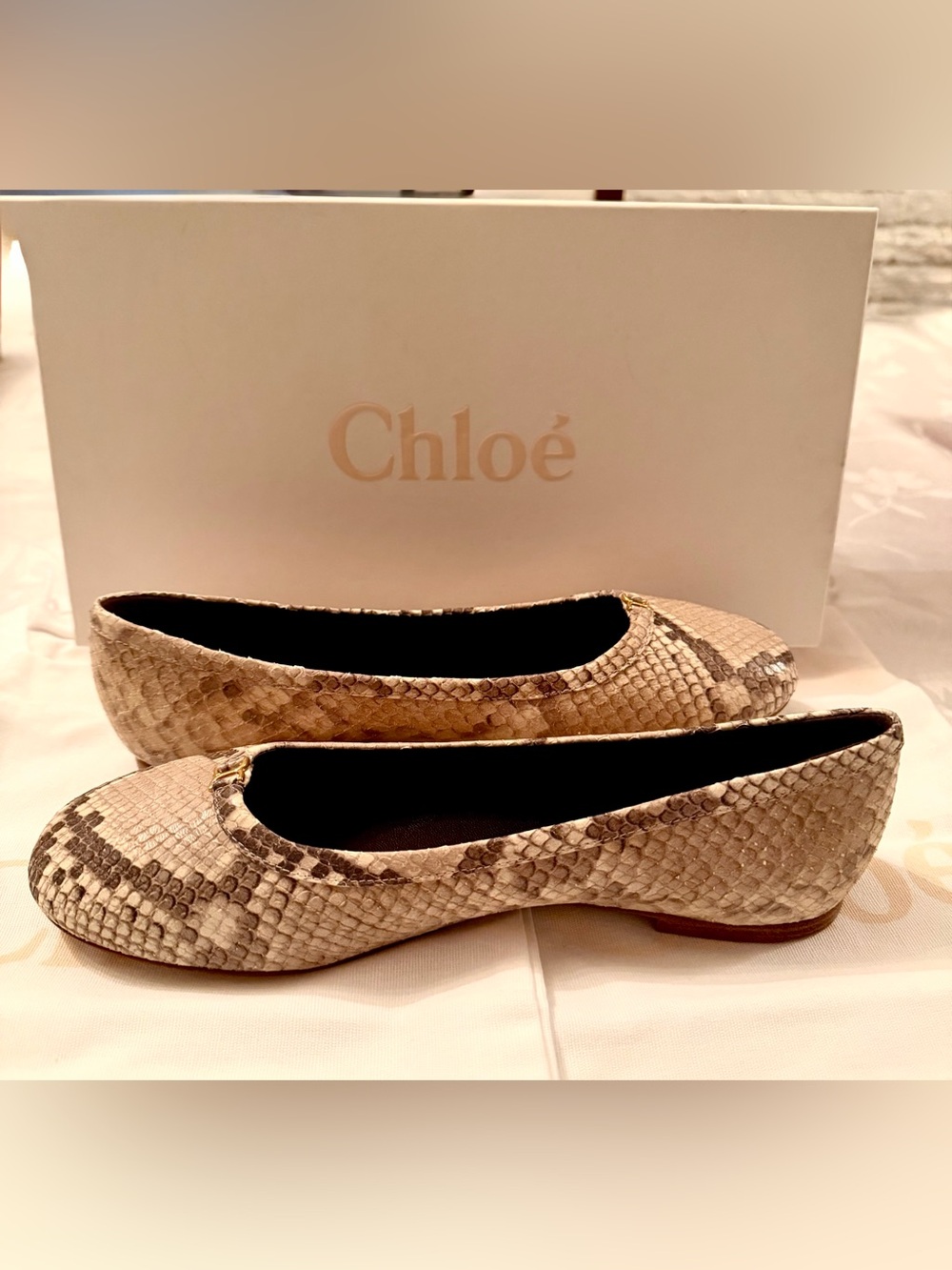 Chloe Marcie pumps-goatskin leather python print-gold tone hardware w/almond toe
